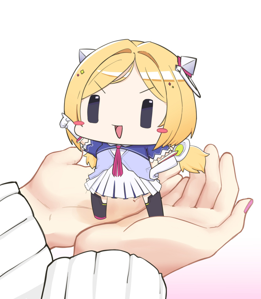 2girls, absurdres, aki_rosenthal, black_eyes, black_legwear, blonde_hair, blue_shirt, blush