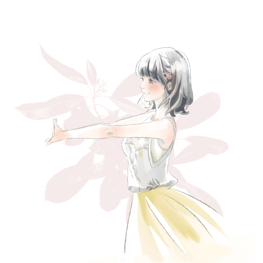 1girl, black_hair, blush, cu_al, hands_up, highres, kayano_ai, pink_ribbon