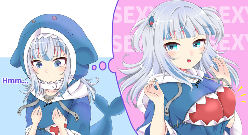 00mikkyway00_(darowaiyo), 1girl, adapted_costume, animal_costume, animal_hood, bangs, blue_eyes, blue_hair