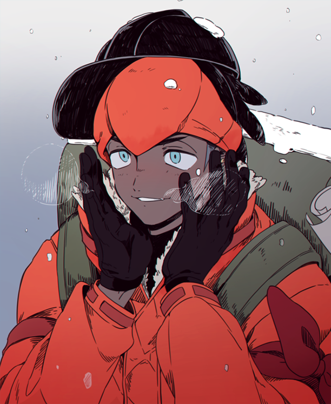 1boy, alternate_costume, arm_ribbon, black_gloves, black_headwear, commentary_request, dark_skin, dark_skinned_male