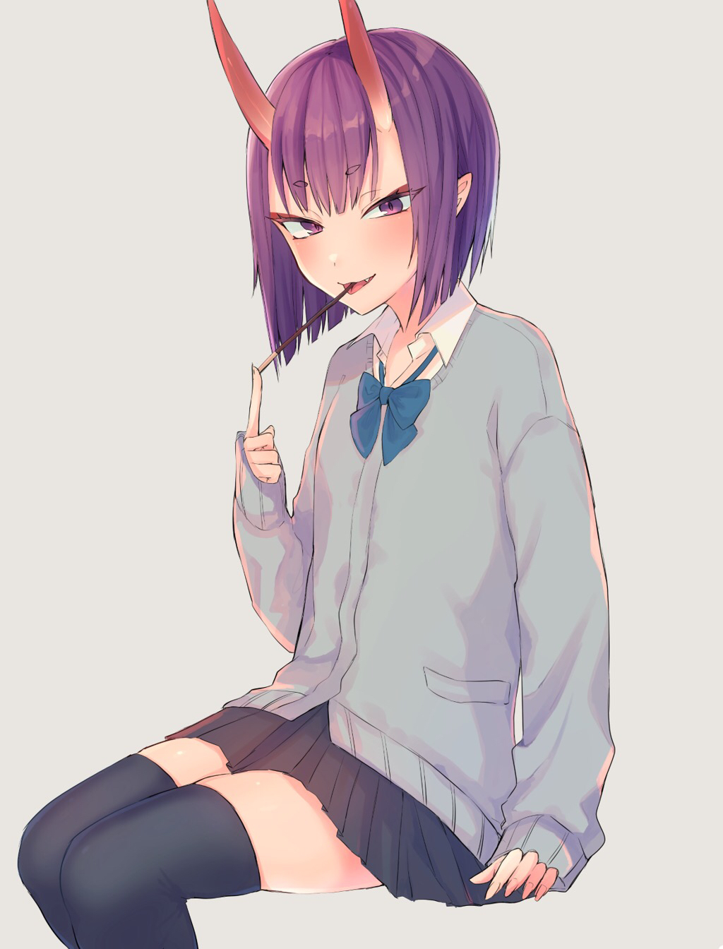 1girl, bangs, black_legwear, black_skirt, blush, bob_cut, breasts, collared_shirt