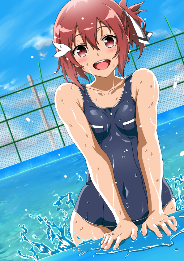 1girl, blush, eyebrows_visible_through_hair, hair_between_eyes, hair_ornament, hair_ribbon, hakase_yurisuki, looking_at_viewer