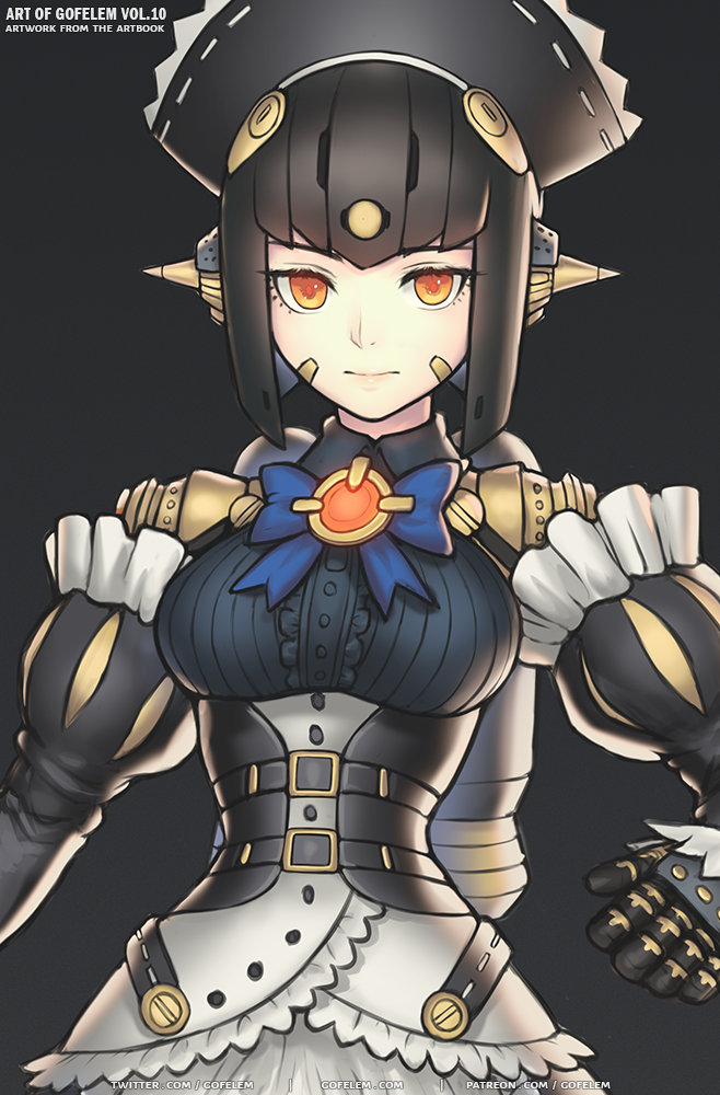 1girl, apron, black_hair, close-up, gofelem, joints, lila_(xenoblade), maid