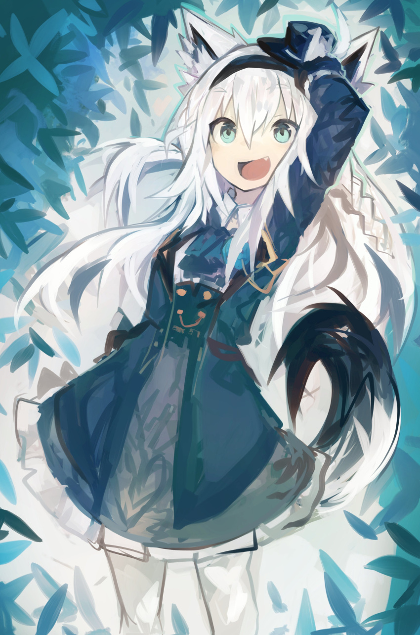 1girl, absurdres, adjusting_clothes, adjusting_headwear, animal_ear_fluff, animal_ears, aqua_eyes, bangs