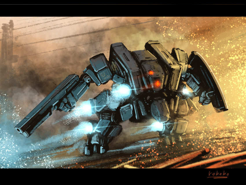 bottoms1237, charging_forward, glowing, glowing_eyes, gun, highres, holding, holding_gun