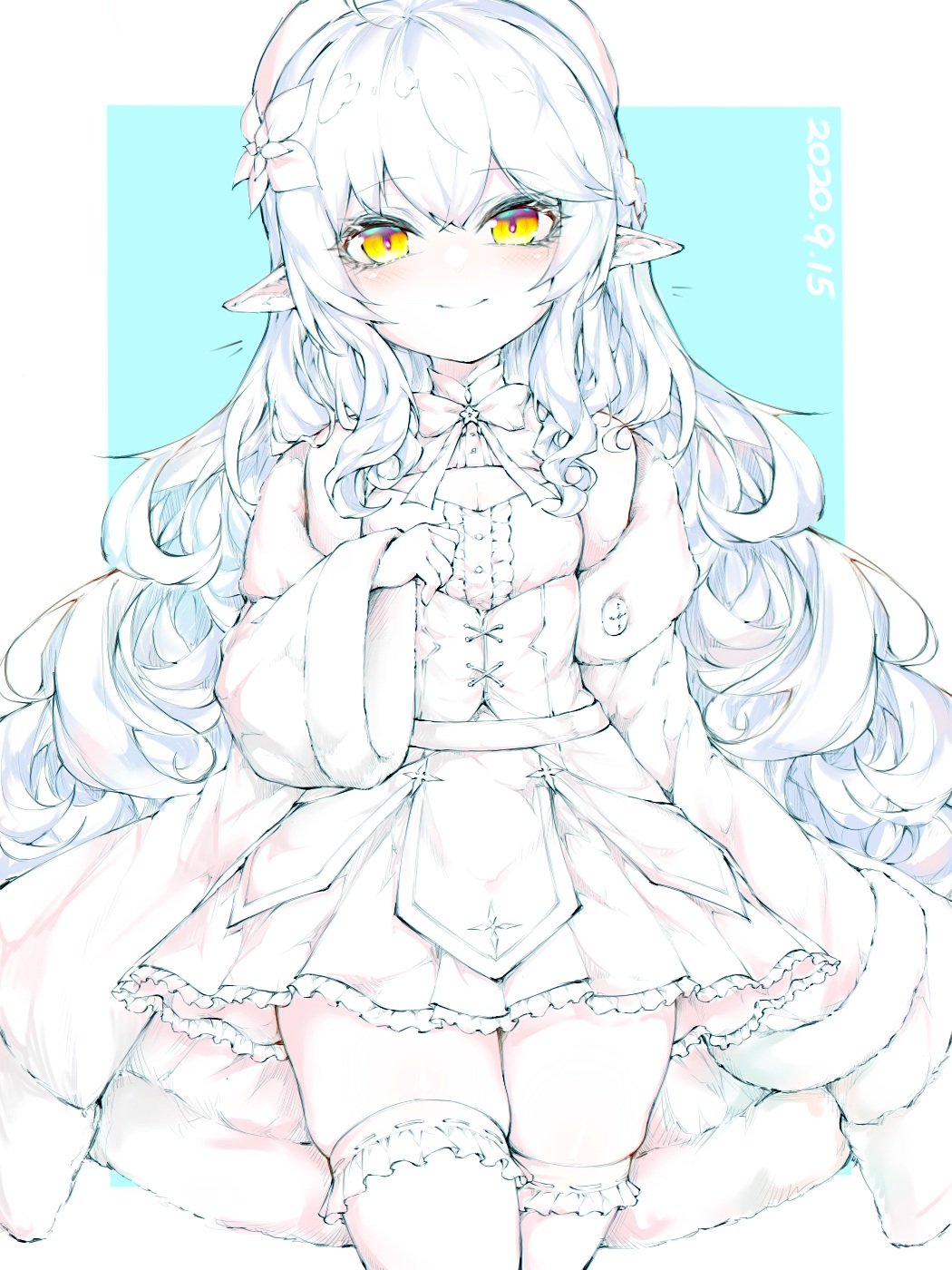 1girl, dated, elf, highres, hololive, kupa_(jesterwii), long_hair, long_pointy_ears