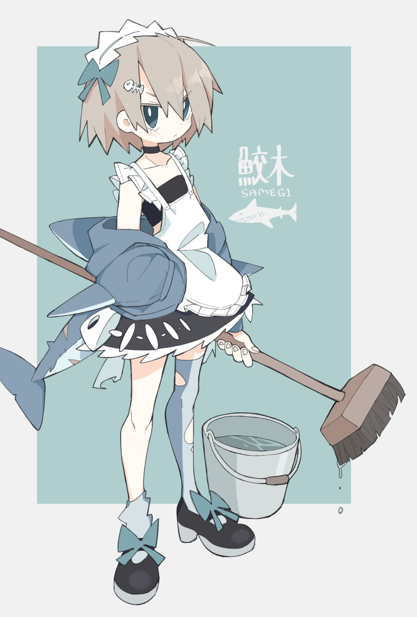 1girl, aida_(aidia), animal_hood, apron, bad_id, bad_tumblr_id, black_choker, black_footwear