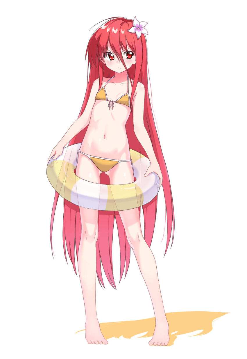 1girl, ass_visible_through_thighs, bare_arms, bare_legs, bare_shoulders, barefoot, bikini, closed_mouth