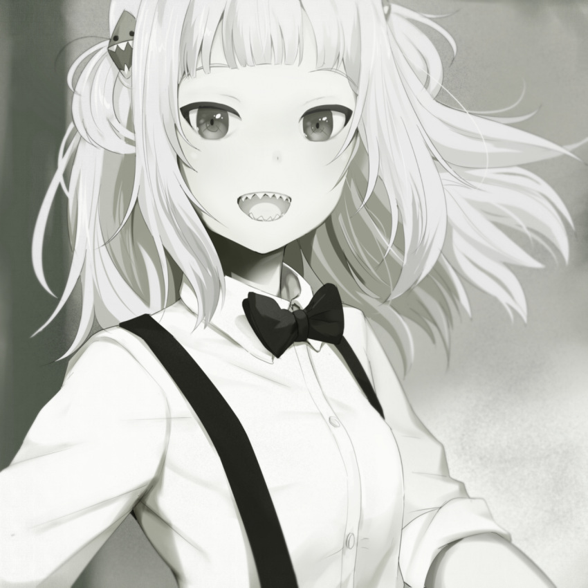 1girl, bangs, blunt_bangs, bow, bowtie, breasts, collared_shirt, commentary_request