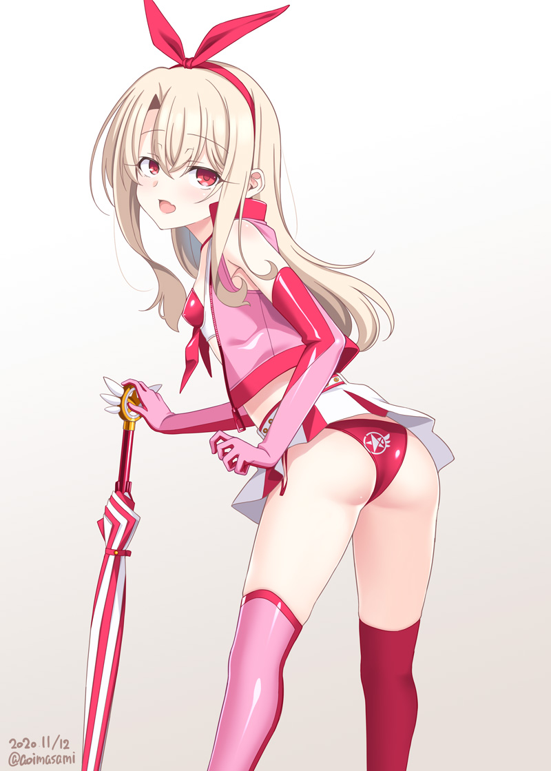 1girl, alternate_costume, artist_name, ass, bangs, bare_shoulders, blush, bra
