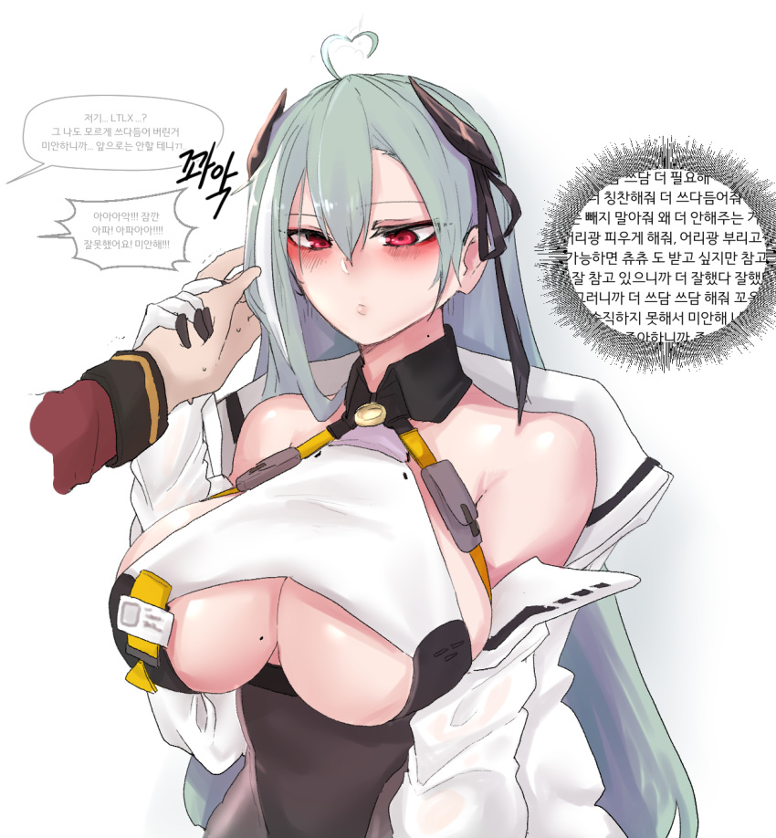 1girl, 2poet, ahoge, bangs, bare_shoulders, blush, breasts, clothing_cutout