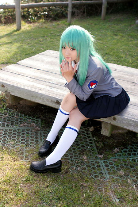 cosplay, higurashi_no_naku_koro_ni, kneesocks, mizuhara_arisa, school_uniform, sonozaki_shion