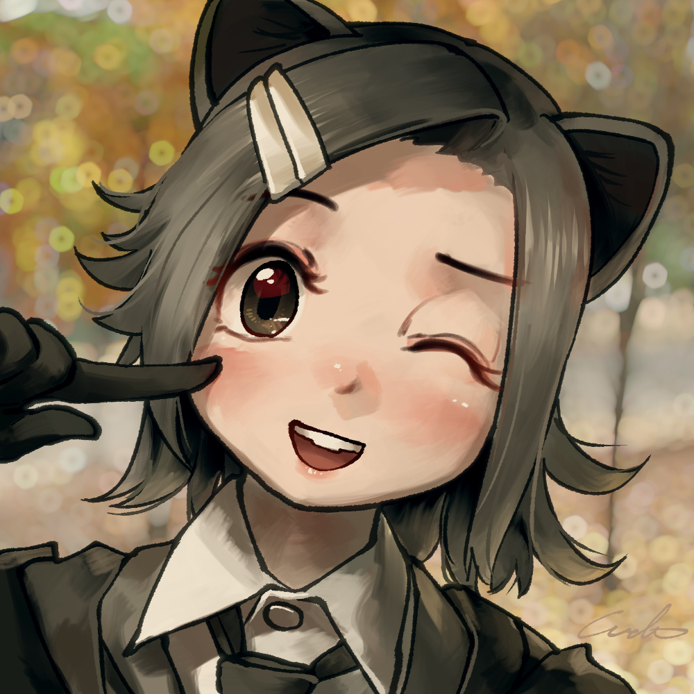 1girl, animal_ears, beaver_ears, blush, brown_eyes, brown_gloves, brown_hair, brown_neckwear