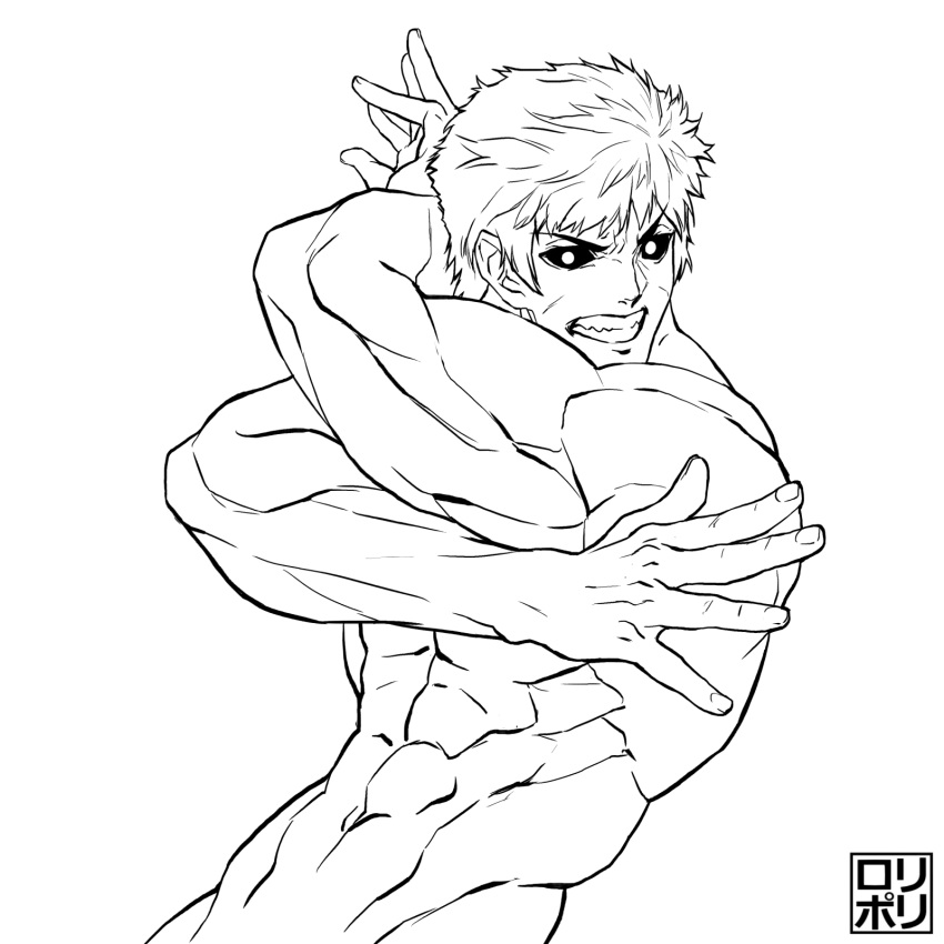 1boy, abs, black_sclera, caligula_(fate/grand_order), chest, completely_nude, fate/grand_order, fate_(series)