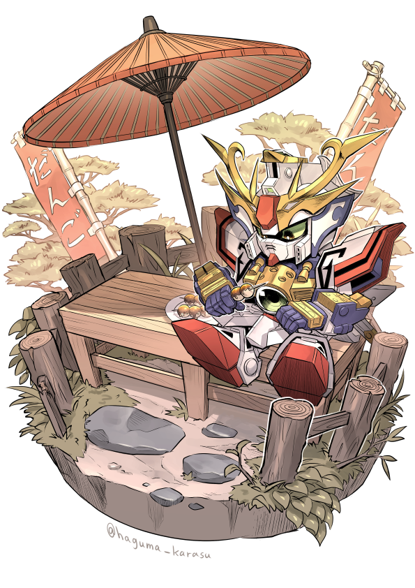 chibi, dango, food, green_eyes, gundam, haguma_karasu, holding, holding_food