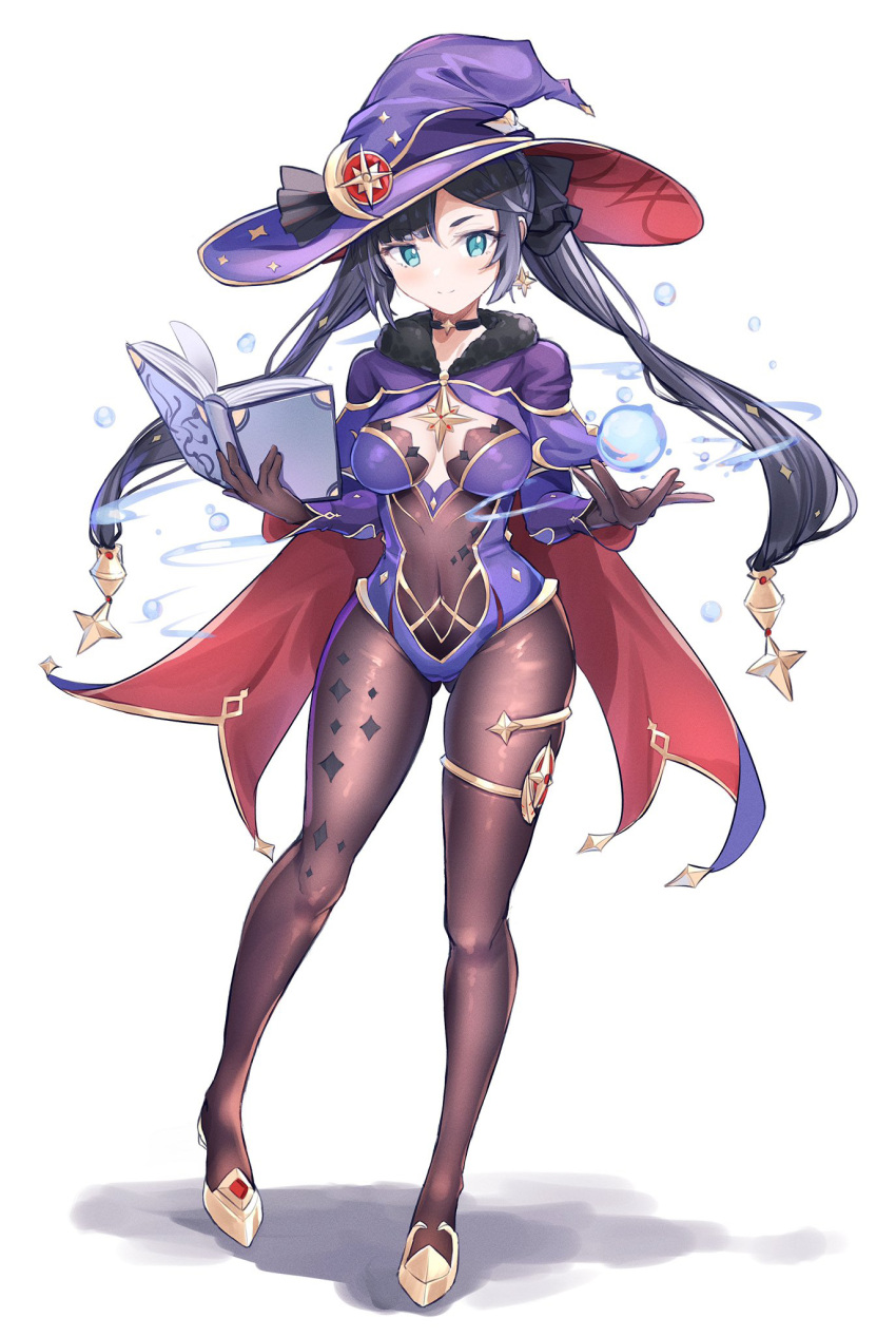 1girl, anklet, ass_visible_through_thighs, black_choker, black_hair, blue_eyes, book, breasts