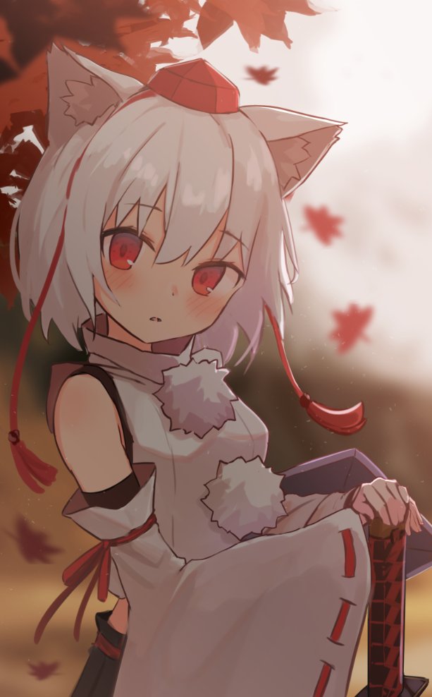 1girl, animal_ear_fluff, animal_ears, black_skirt, blurry, blurry_background, blush, breasts
