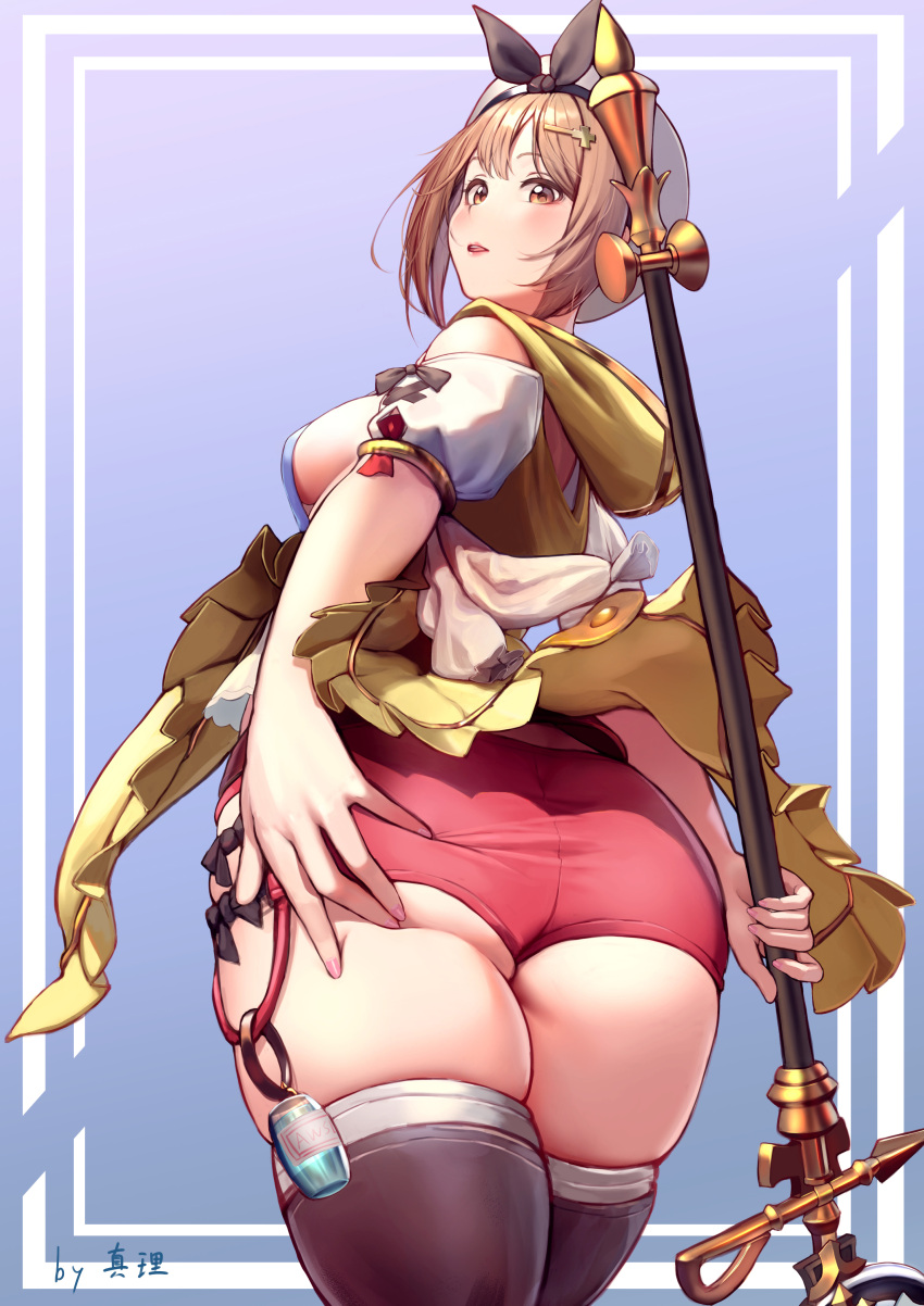 1girl, absurdres, ass, atelier_(series), atelier_ryza, beret, breasts, brown_eyes