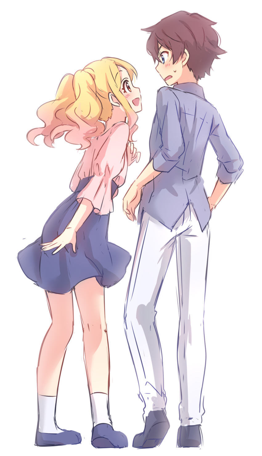 1boy, 1girl, :d, aikatsu!, aikatsu!_(series), aikatsu_stars!, blonde_hair, blue_eyes