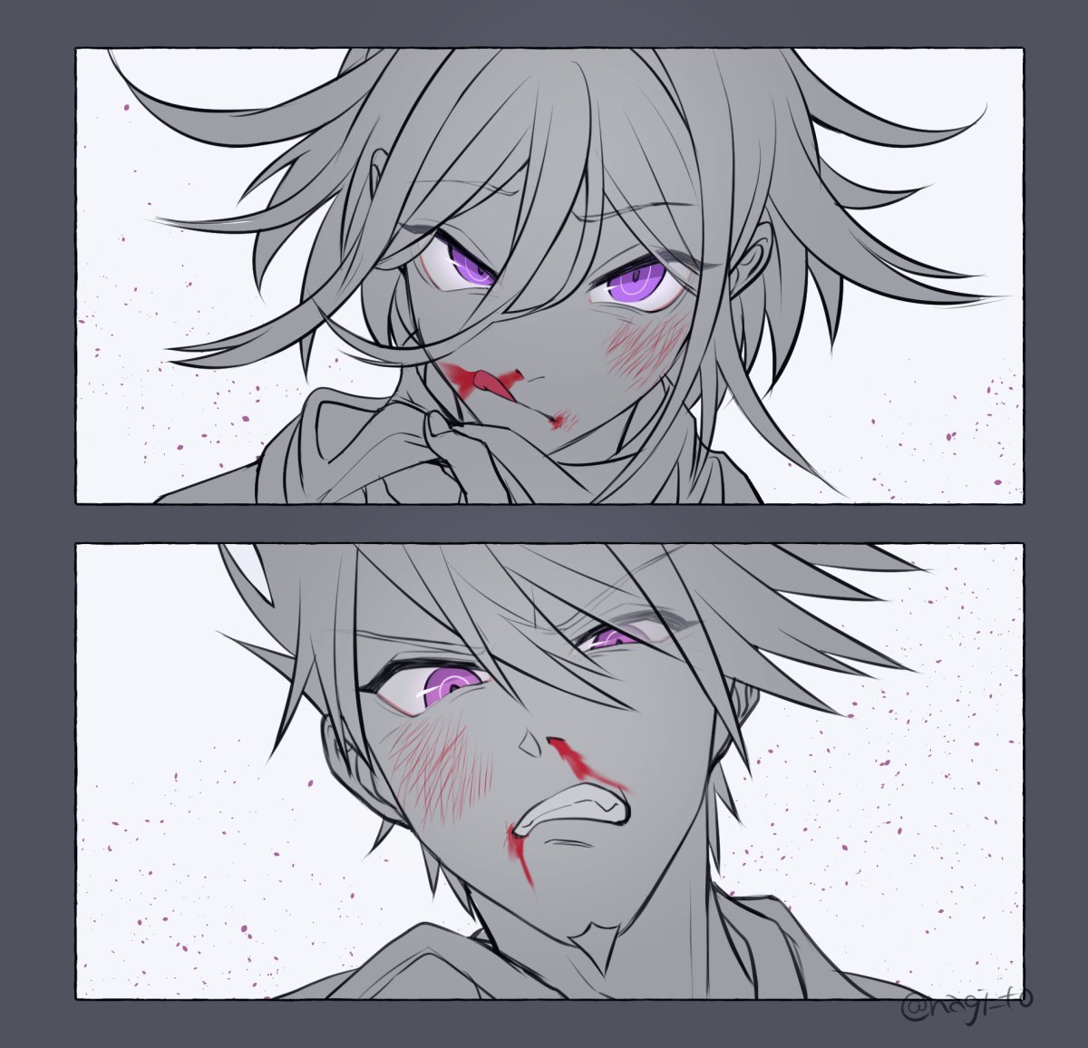 2boys, :q, artist_name, blood, blood_on_face, border, bruise, clenched_teeth