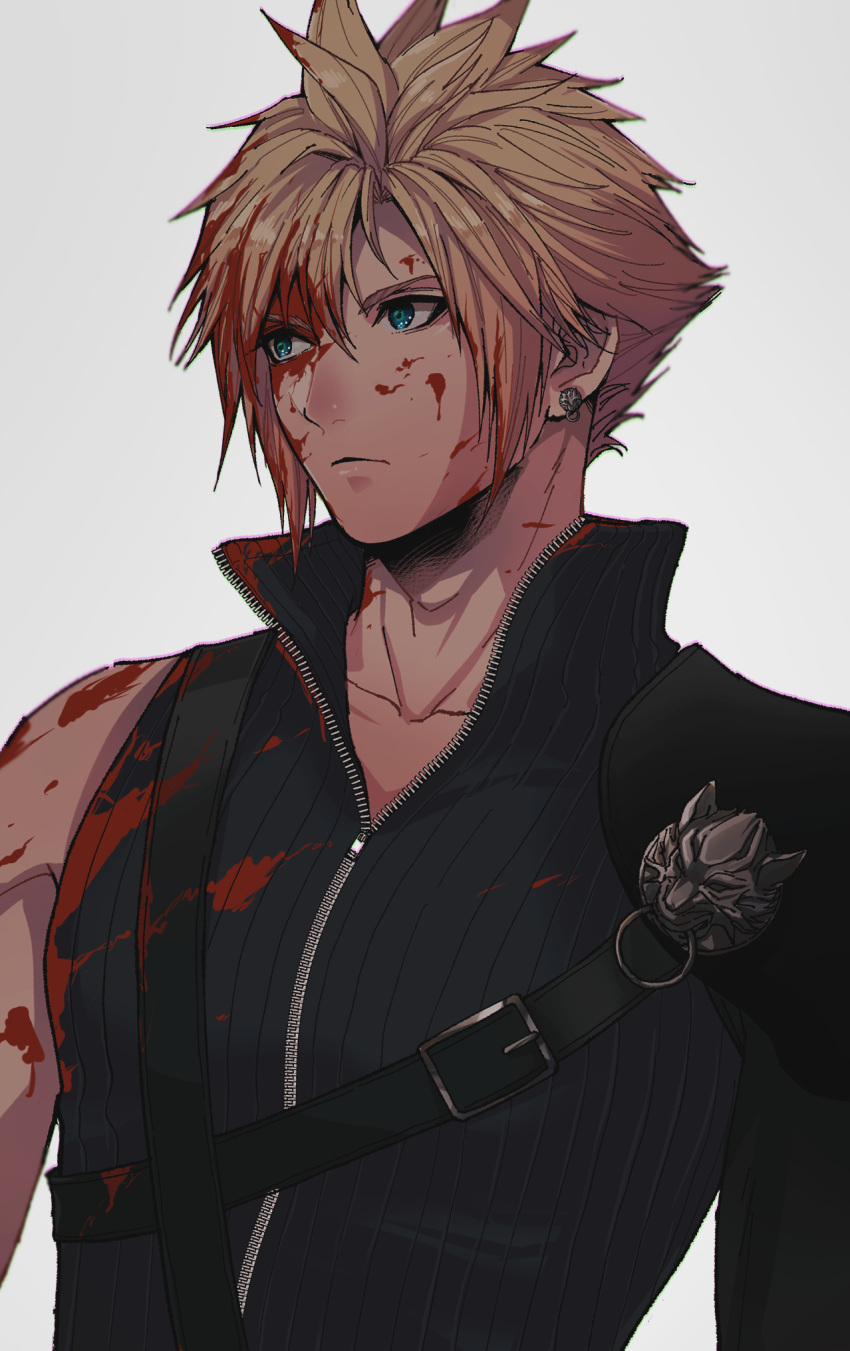1boy, bangs, beckey9415, belt, belt_buckle, black_shirt, blonde_hair, blood
