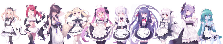 6+girls, absurdres, animal_ear_fluff, apron, breasts, character_request, chisuzu_mei, chucolala