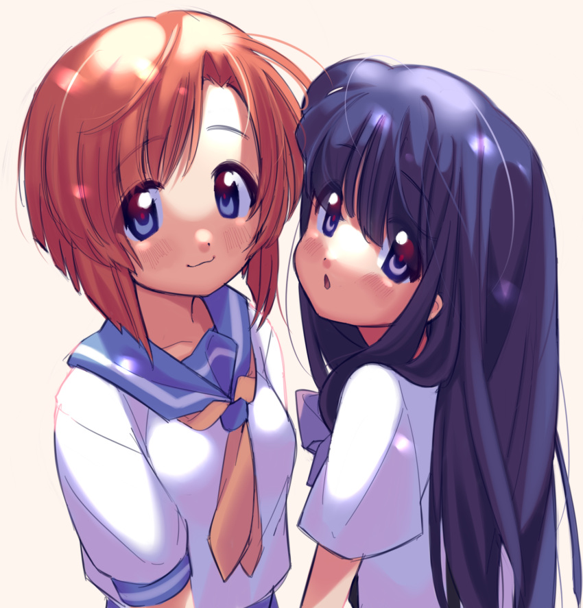 2girls, :3, :o, bangs, blue_eyes, blue_hair, blue_sailor_collar, blunt_bangs