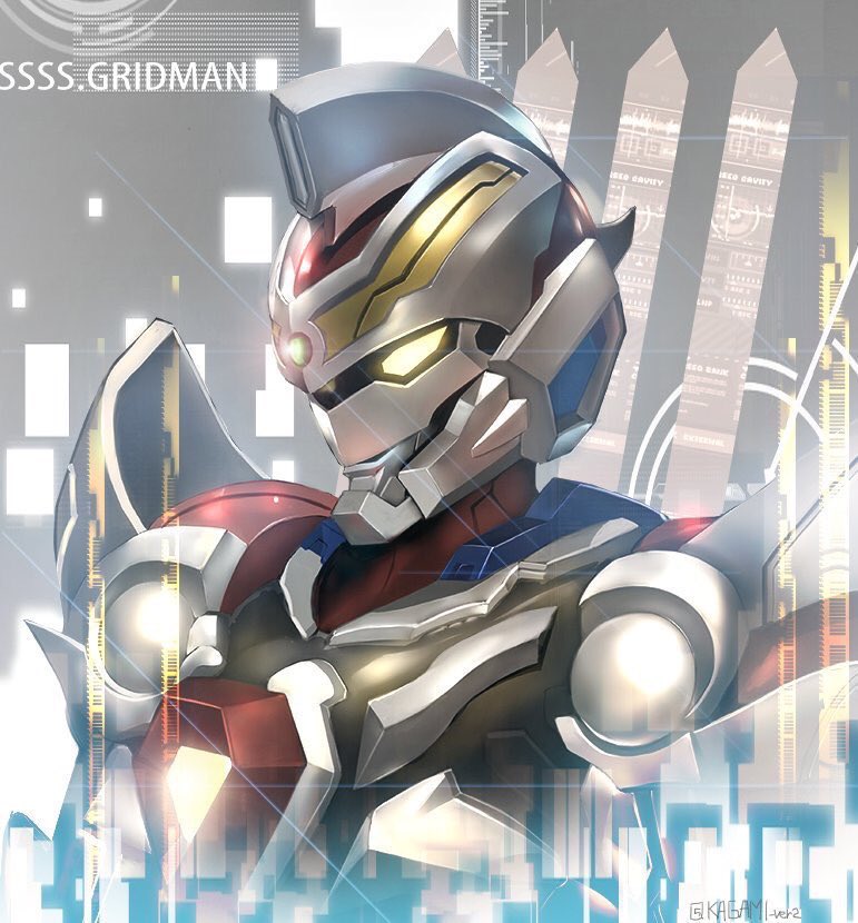 1boy, copyright_name, from_side, glowing, glowing_eye, gridman_(ssss), kagami_rei, looking_ahead