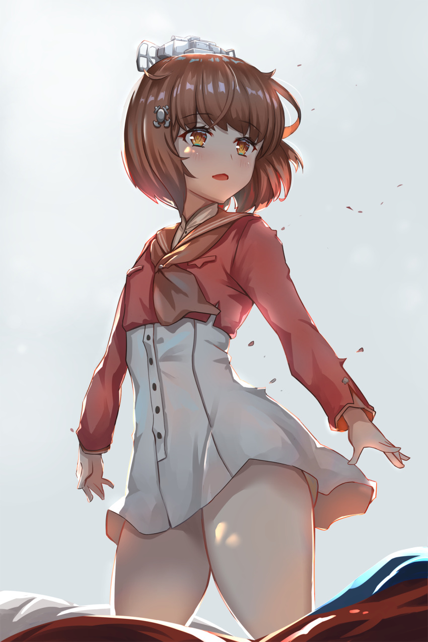 1girl, brown_eyes, brown_hair, brown_neckwear, cowboy_shot, dress, gradient, gradient_background