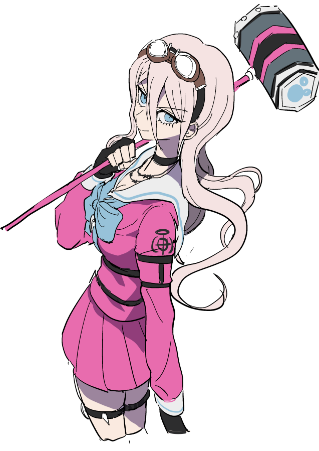 1girl, ahoge, asymmetrical_hair, barbed_wire, black_gloves, blonde_hair, blue_eyes, breasts