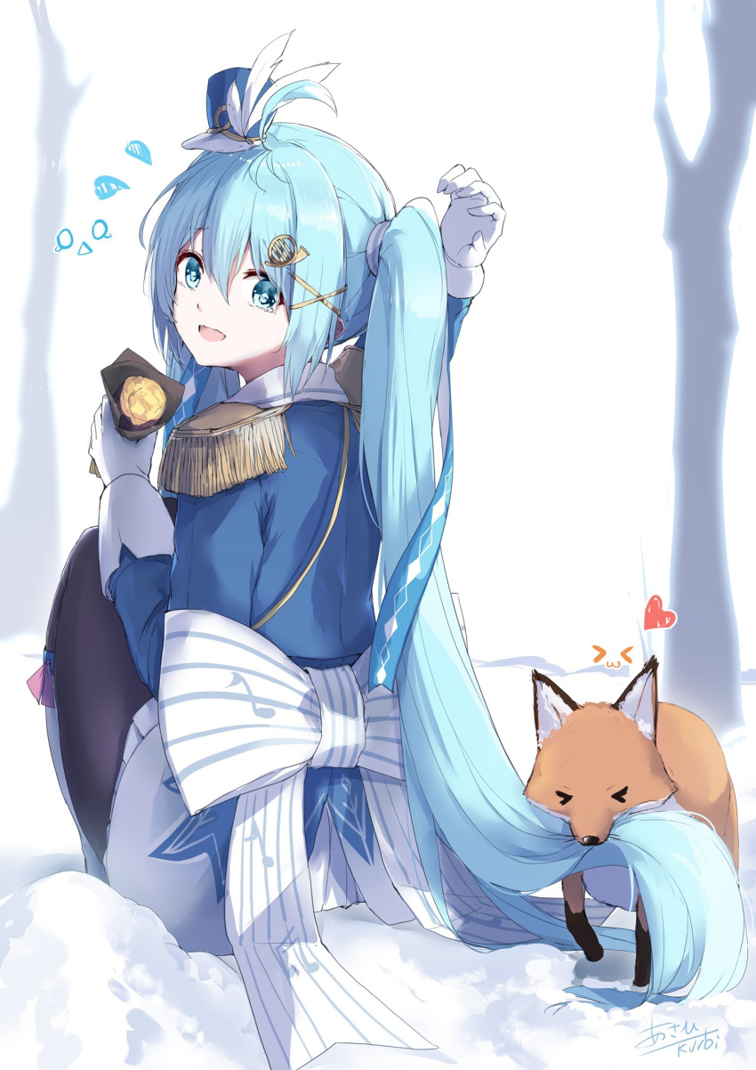>_<, 1girl, ahoge, aqua_eyes, aqua_hair, asahi_kuroi, band_uniform, biting_hair