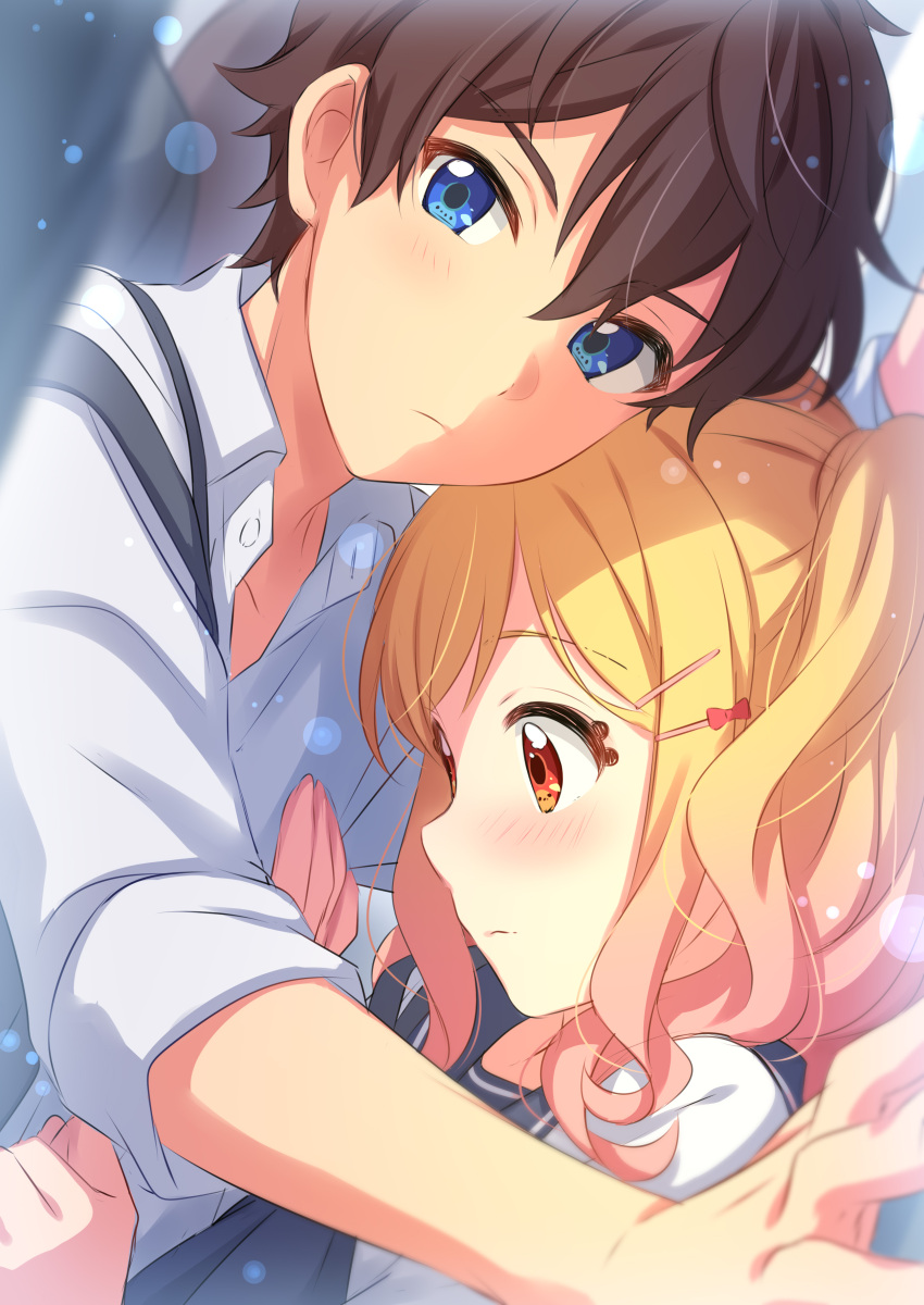 1boy, 1girl, absurdres, aikatsu!, aikatsu!_(series), black_sailor_collar, blonde_hair, blue_eyes