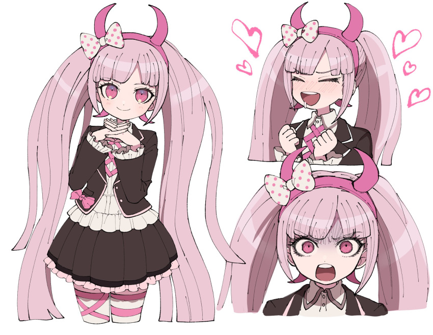 1girl, angry, blush, bow, closed_eyes, closed_mouth, collared_shirt, dangan_ronpa