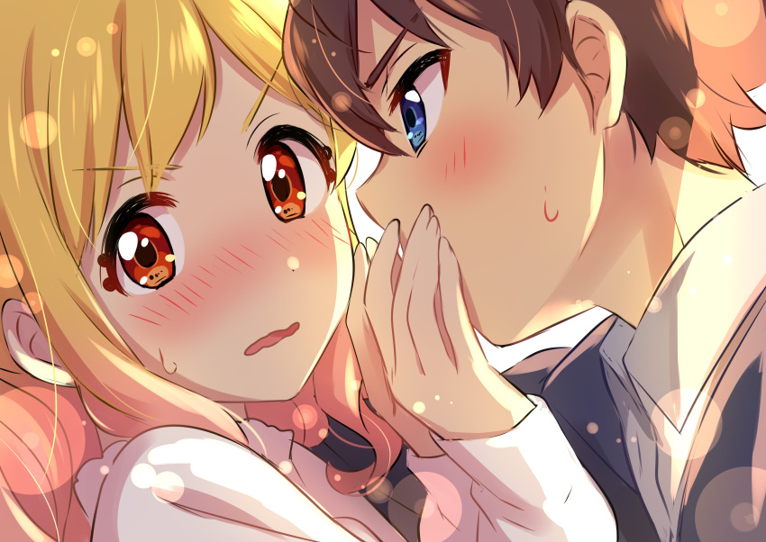 1boy, 1girl, absurdres, aikatsu!, aikatsu!_(series), blocking_kiss, blonde_hair, blue_eyes