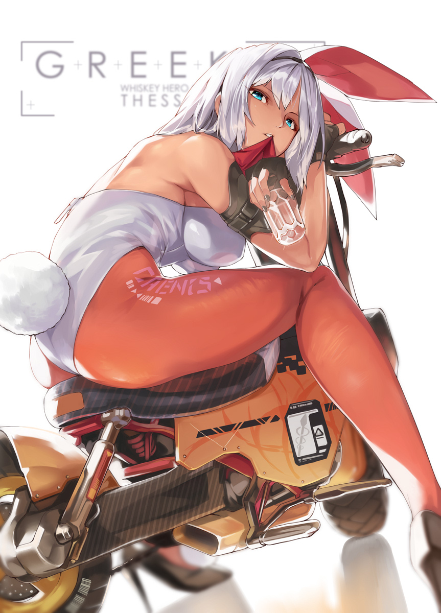 1girl, animal_ears, ass, bangs, bare_shoulders, blue_eyes, breasts, bunny_tail