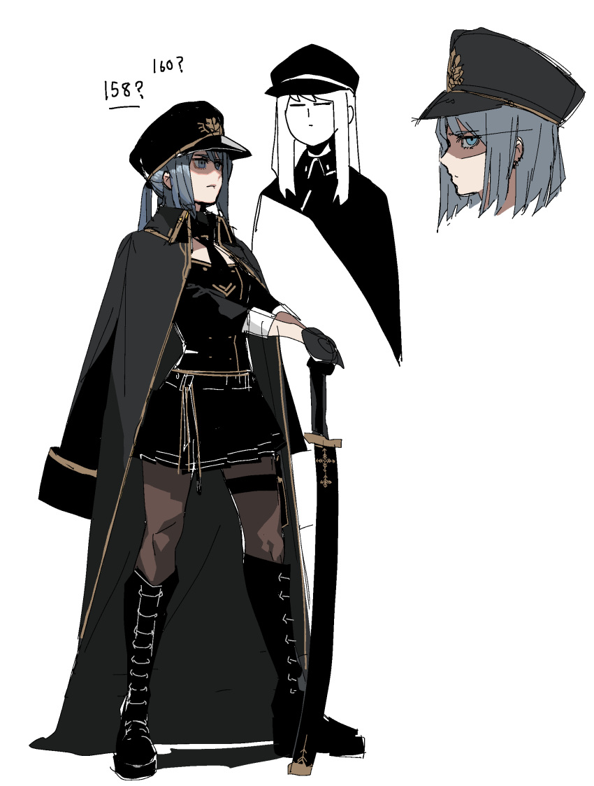 1girl, absurdres, black_coat, black_footwear, black_jacket, black_skirt, blue_eyes, blue_hair