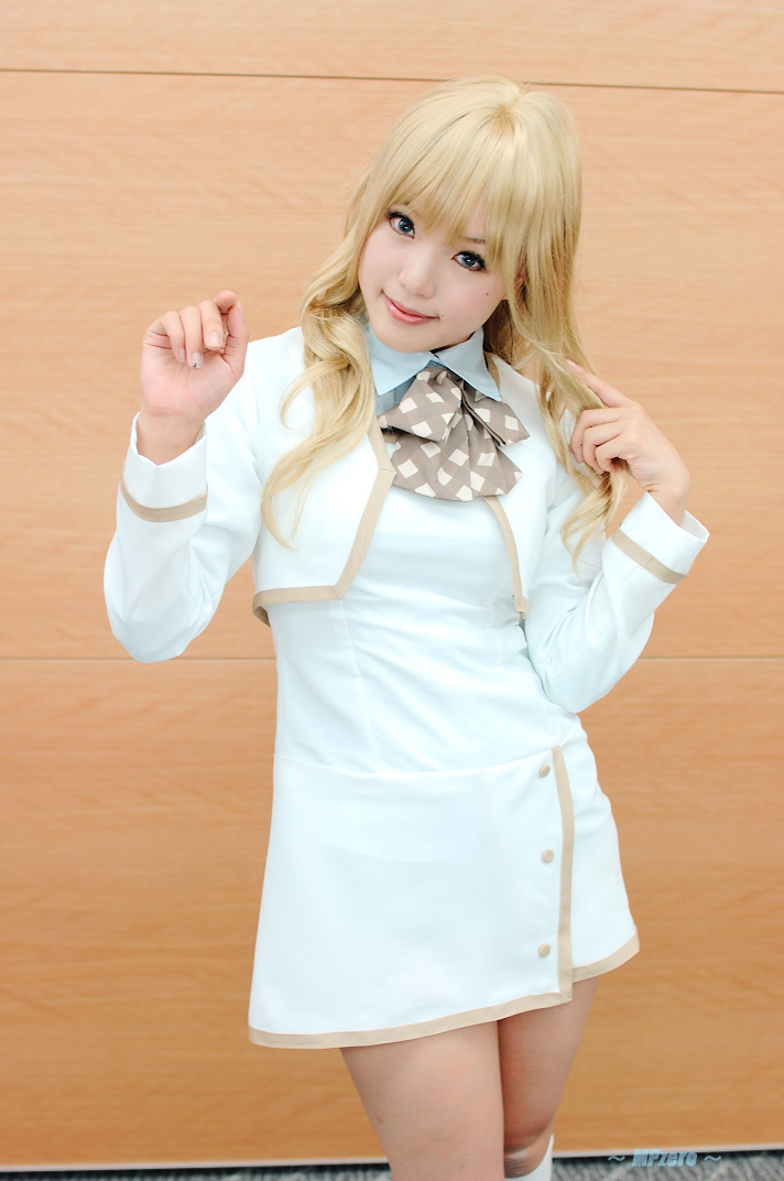 blonde_hair, cosplay, kipi-san, kneehighs, konohana_hikari, konohana_hikari_(cosplay), photo, school_uniform