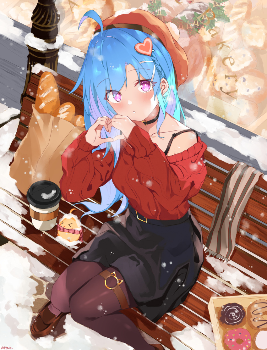 >_<, ahoge, azur_lane, bag, baguette, bakery, beige_scarf, belt