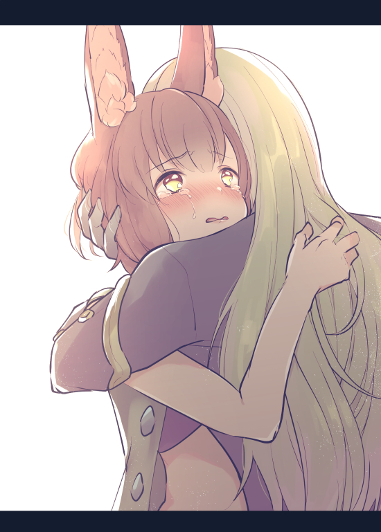 1boy, 1girl, animal_ears, bangs, bare_arms, blonde_hair, blush, brown_hair