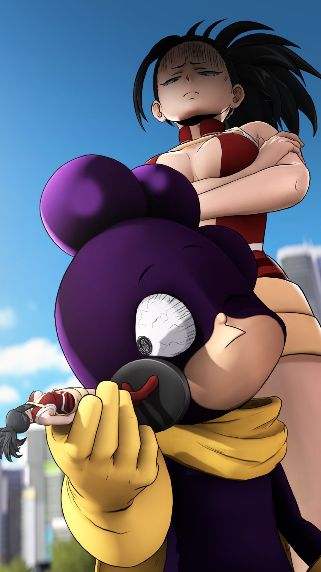 1boy, 1girl, anger_vein, annoyed, black_hair, boku_no_hero_academia, breasts, crossed_arms