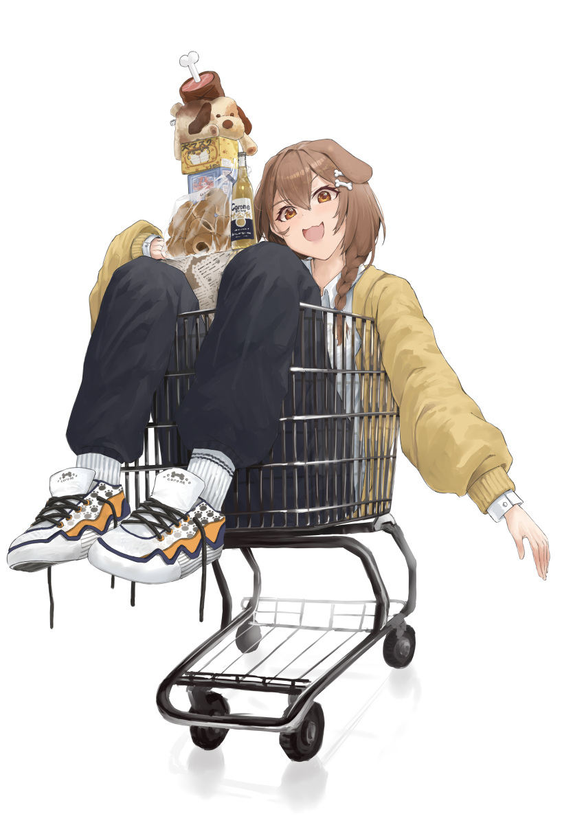 1girl, 9_no_seicho_nikki, :3, absurdres, adapted_costume, animal_ears, bangs, beer_bottle