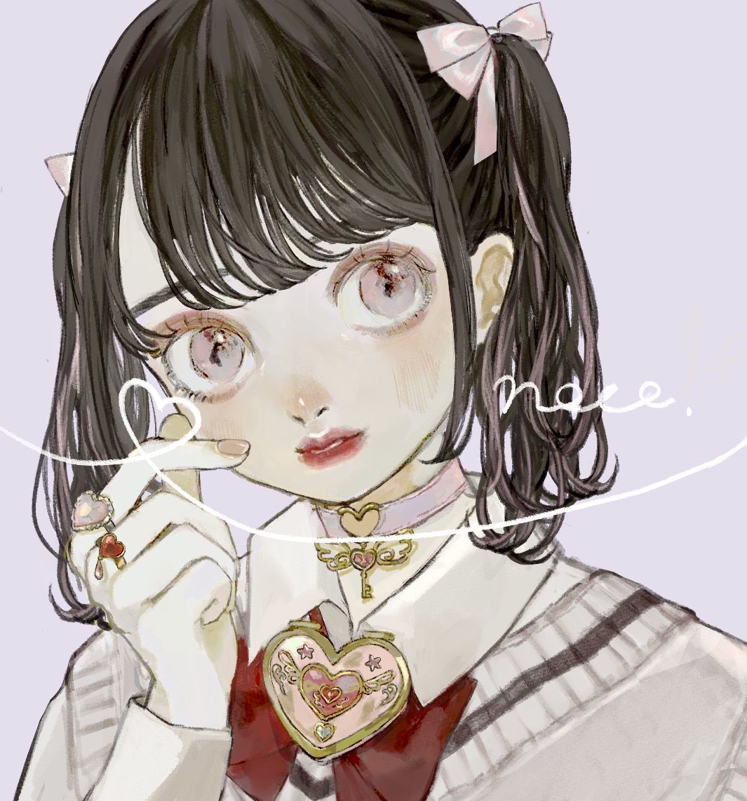 1girl, bangs, black_hair, blush, bow, brooch, choker, collared_shirt