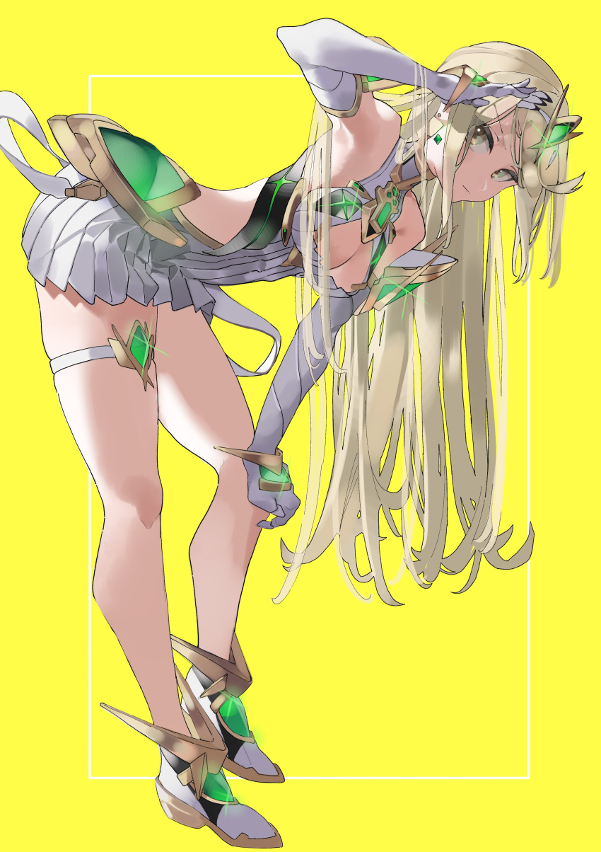 1girl, absurdres, adjusting_hair, bent_over, breasts, cleavage_cutout, clothing_cutout, ekitabu_hosii