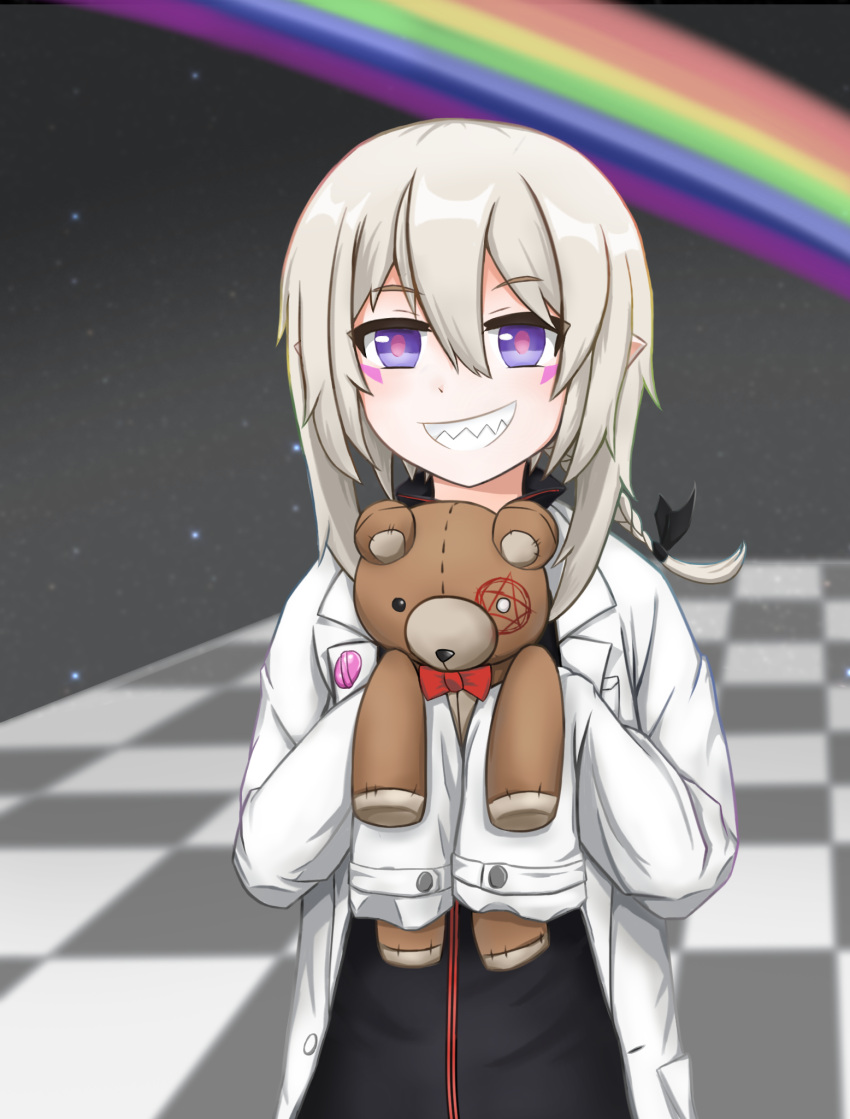1girl, bangs, black_ribbon, black_shirt, blurry, blurry_background, blush, braid