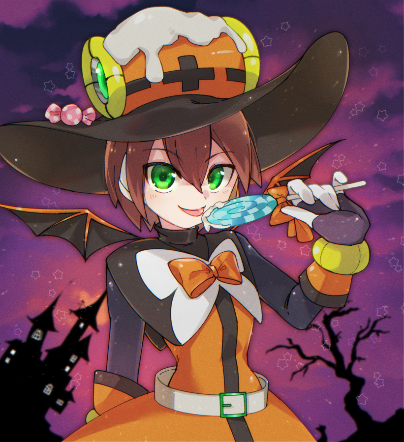 1girl, aile, aile_(mega_man_zx), belt, blush, bow, brown_hair, candy
