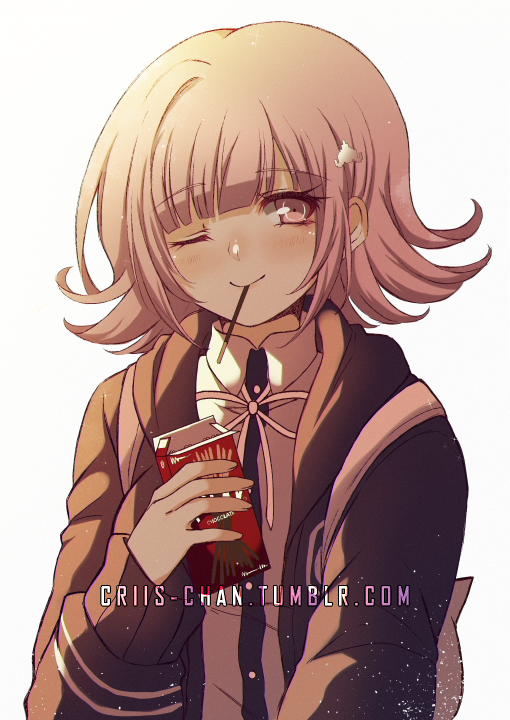 1girl, backpack, bag, bangs, black_shirt, blush, brown_hair, brown_jacket