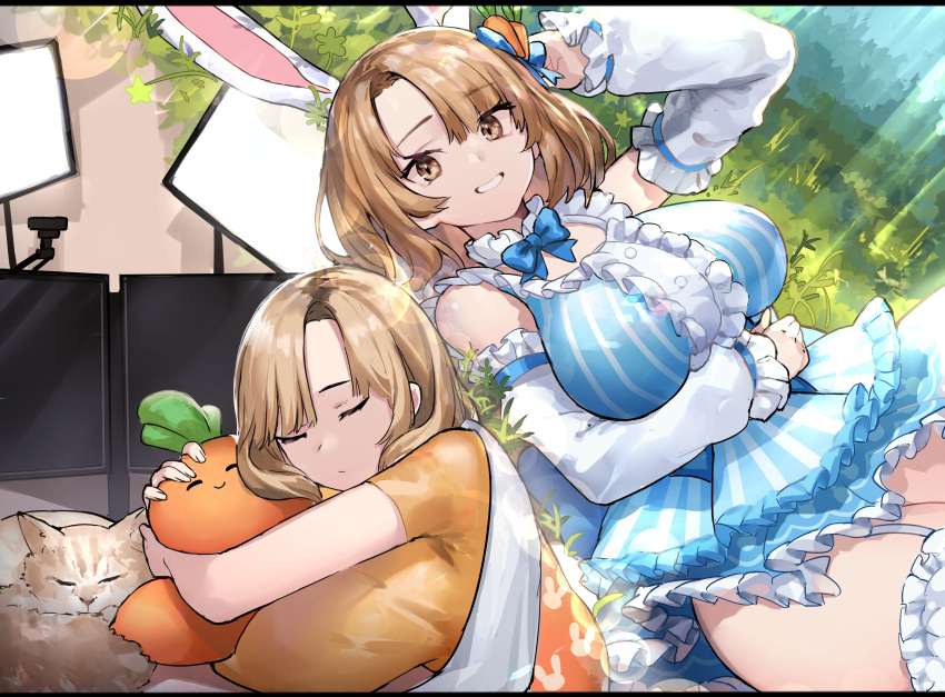 1girl, absurdres, animal_ears, blue_bow, blue_dress, blue_neckwear, bow, bowtie