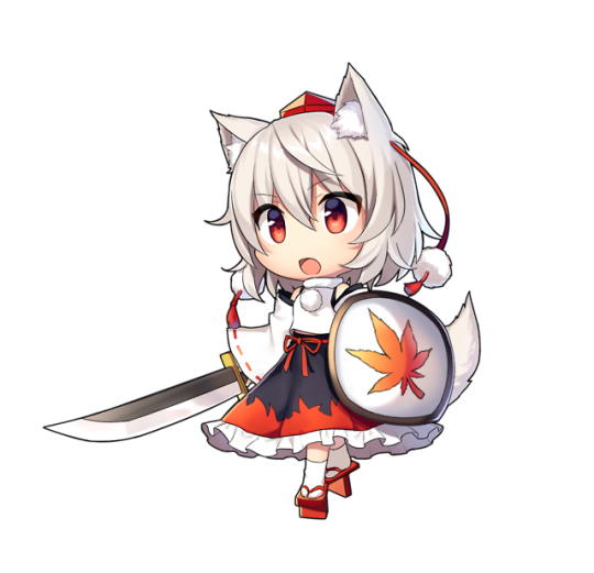 1girl, animal_ears, bangs, black_skirt, chibi, detached_sleeves, eyebrows_visible_through_hair, full_body