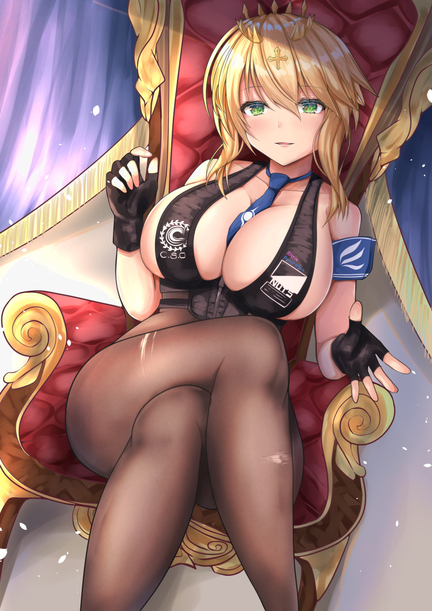 1girl, absurdres, alternate_costume, armband, artoria_pendragon_(all), artoria_pendragon_(lancer), bangs, between_breasts