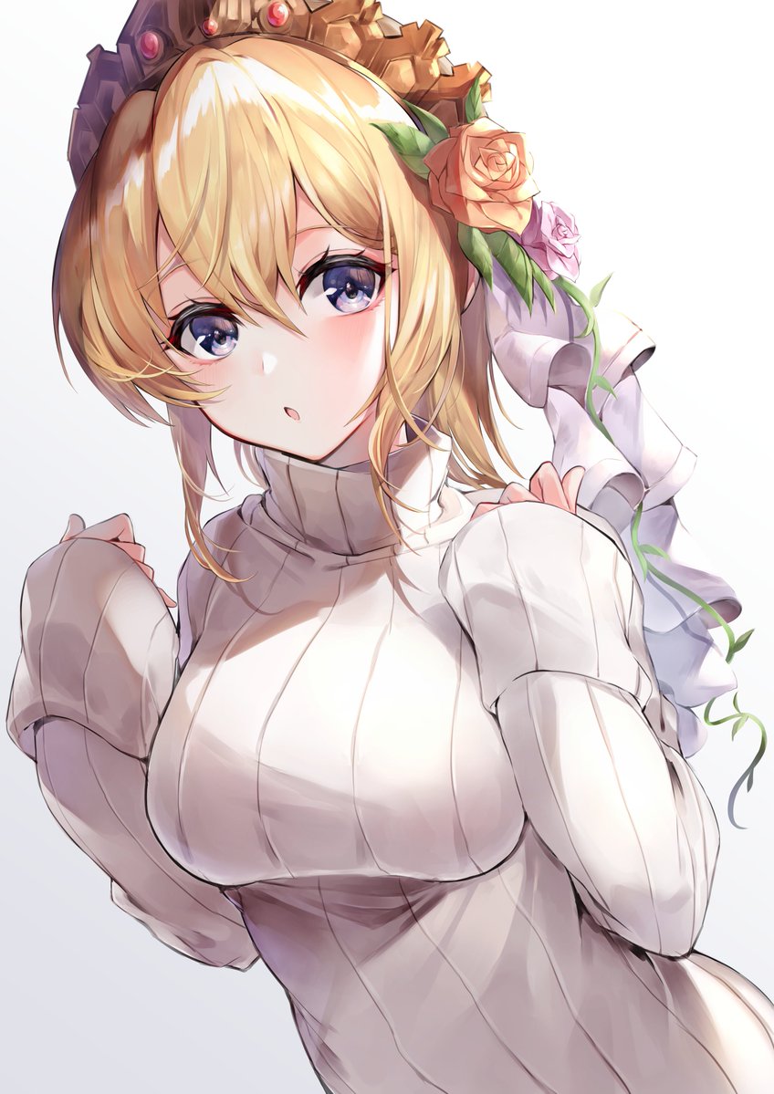 40_(0f0urw), blonde_hair, blue_eyes, blush, breasts, europa_(granblue_fantasy), flower, granblue_fantasy